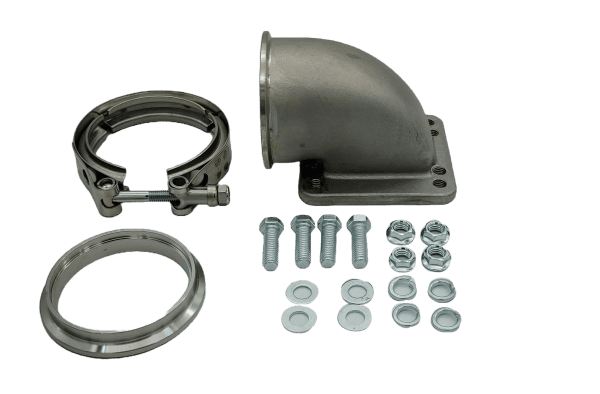Granatelli Motor Sports Turbo Adapter, 90^ Cast Elbow. 3.0" V-Band to T3/T4 Housing, Threaded