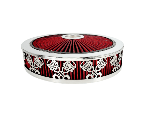 Blingz Beauty Bandz Red and Chrome Air Filter Assembly , Skullz and Rods